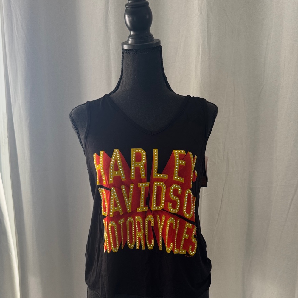 Harley-Davidson Black Tank Top with Yellow Accents